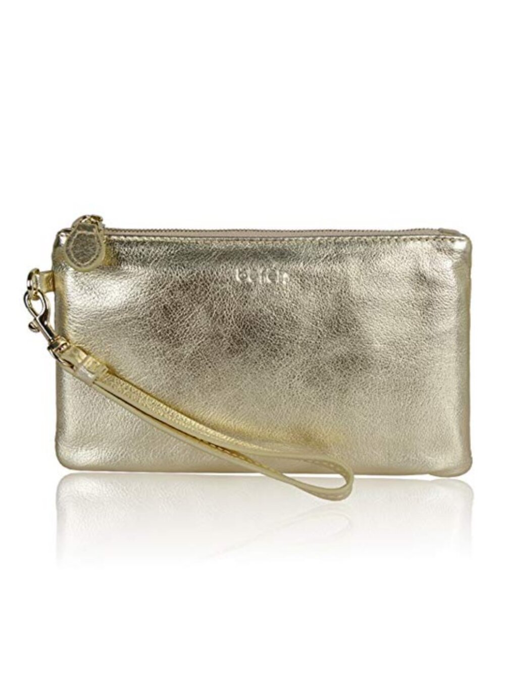 befen Genuine Italian Leather Wristlet Clutch Wallet with RFID Gold Zipper